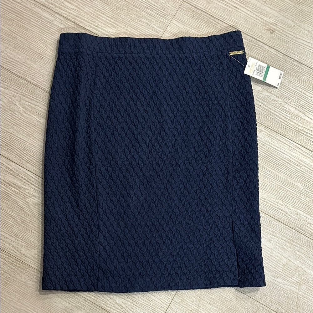 NWT Michael Kors Navy Blue Textured Pencil Skirt Size‎ L